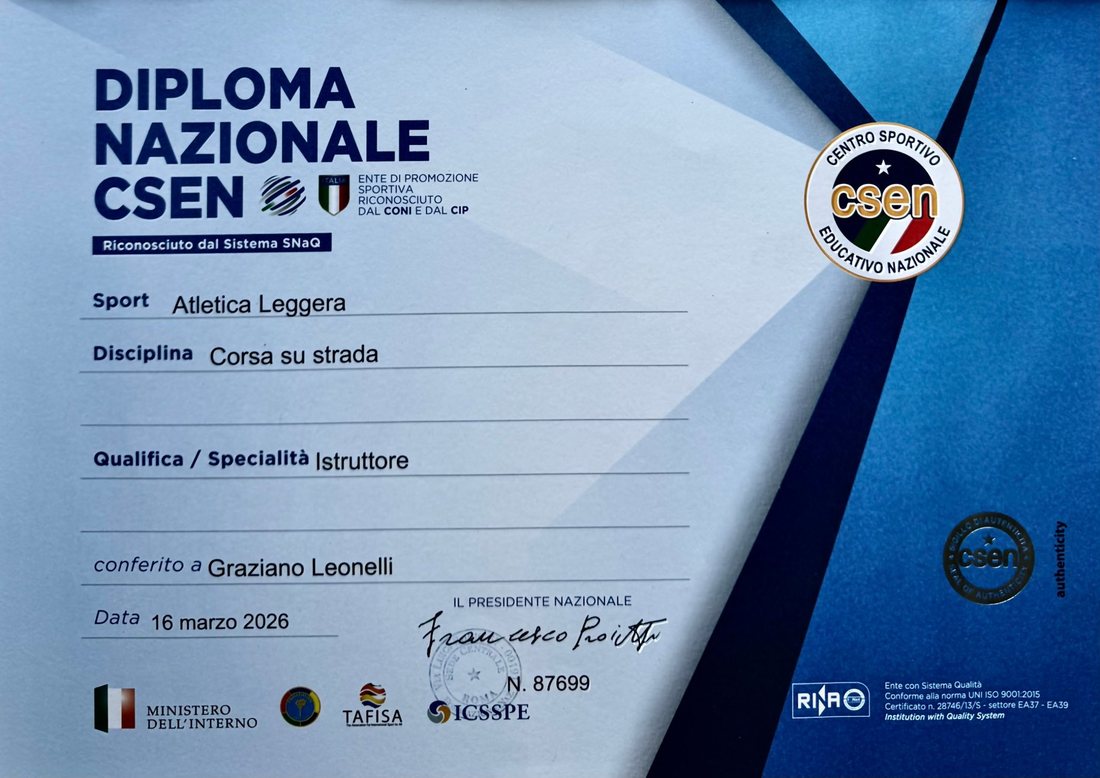 Diploma nazionale CSEN – Istruttore, corsa su strada (2026)