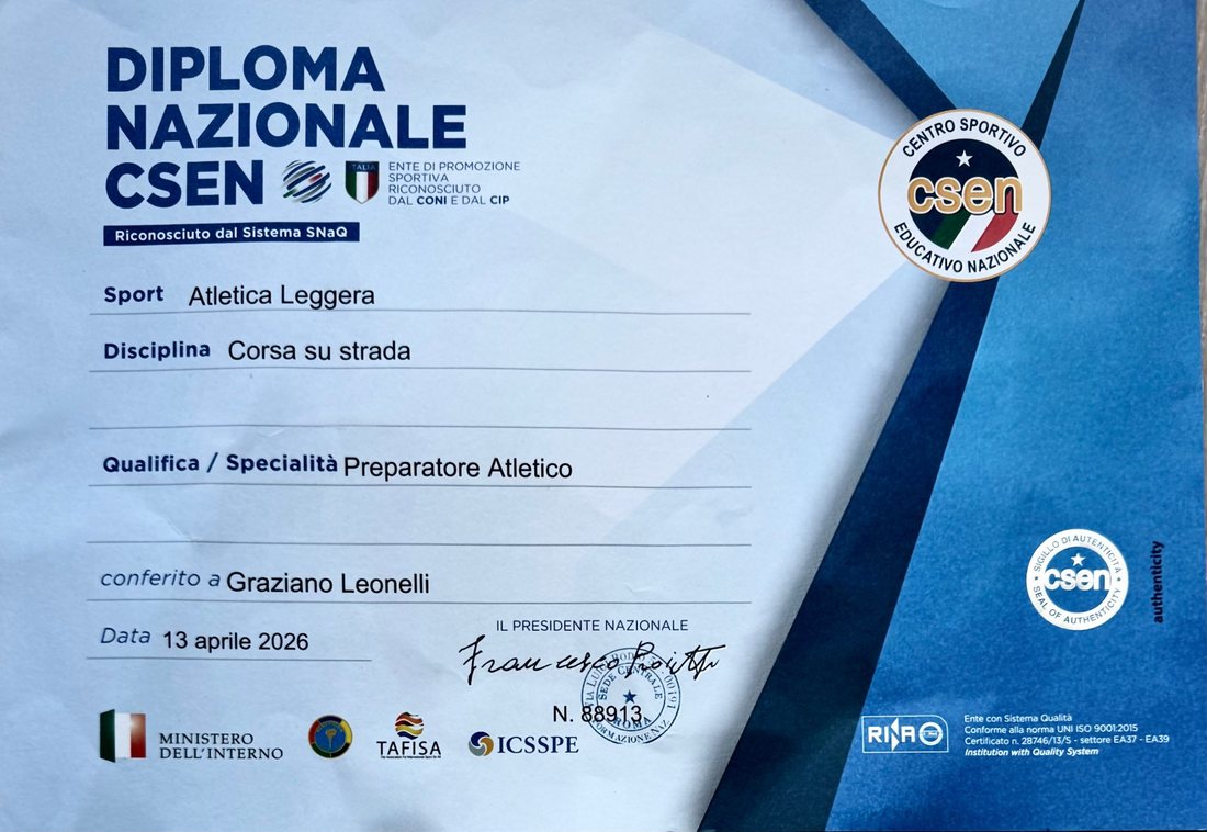 Diploma nazionale CSEN – Preparatore atletico, corsa su strada (2026)